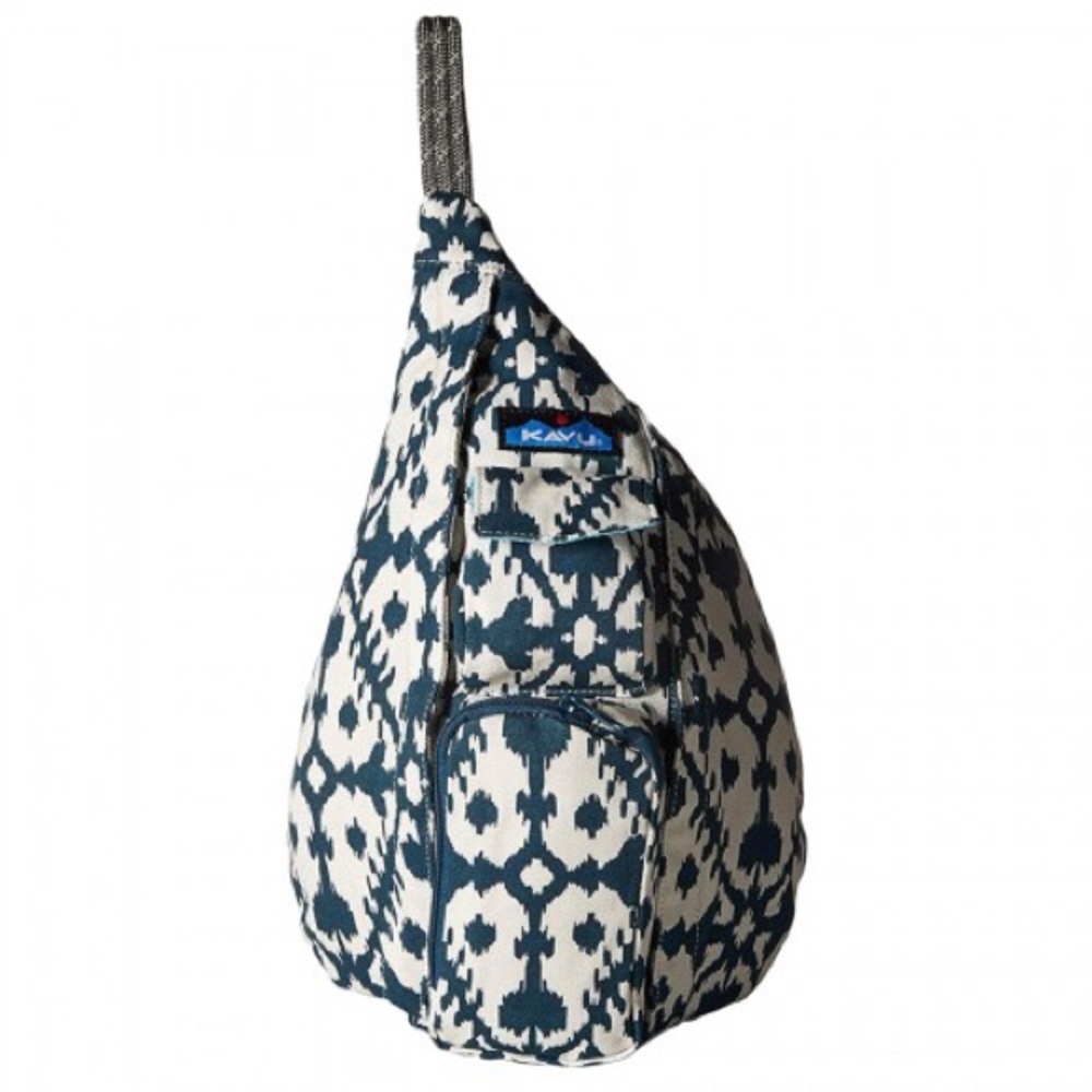 Blue and white kavu sling bag